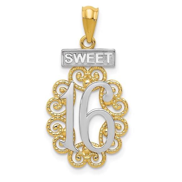 14k w/Rhodium Filigree SWEET 16 Pendant,All Products : American Fashion Style Bags On Sale